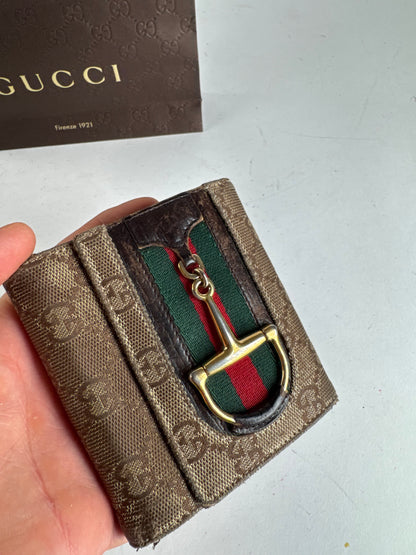 Vintage Gucci Monogram Leather Wallet beige brown