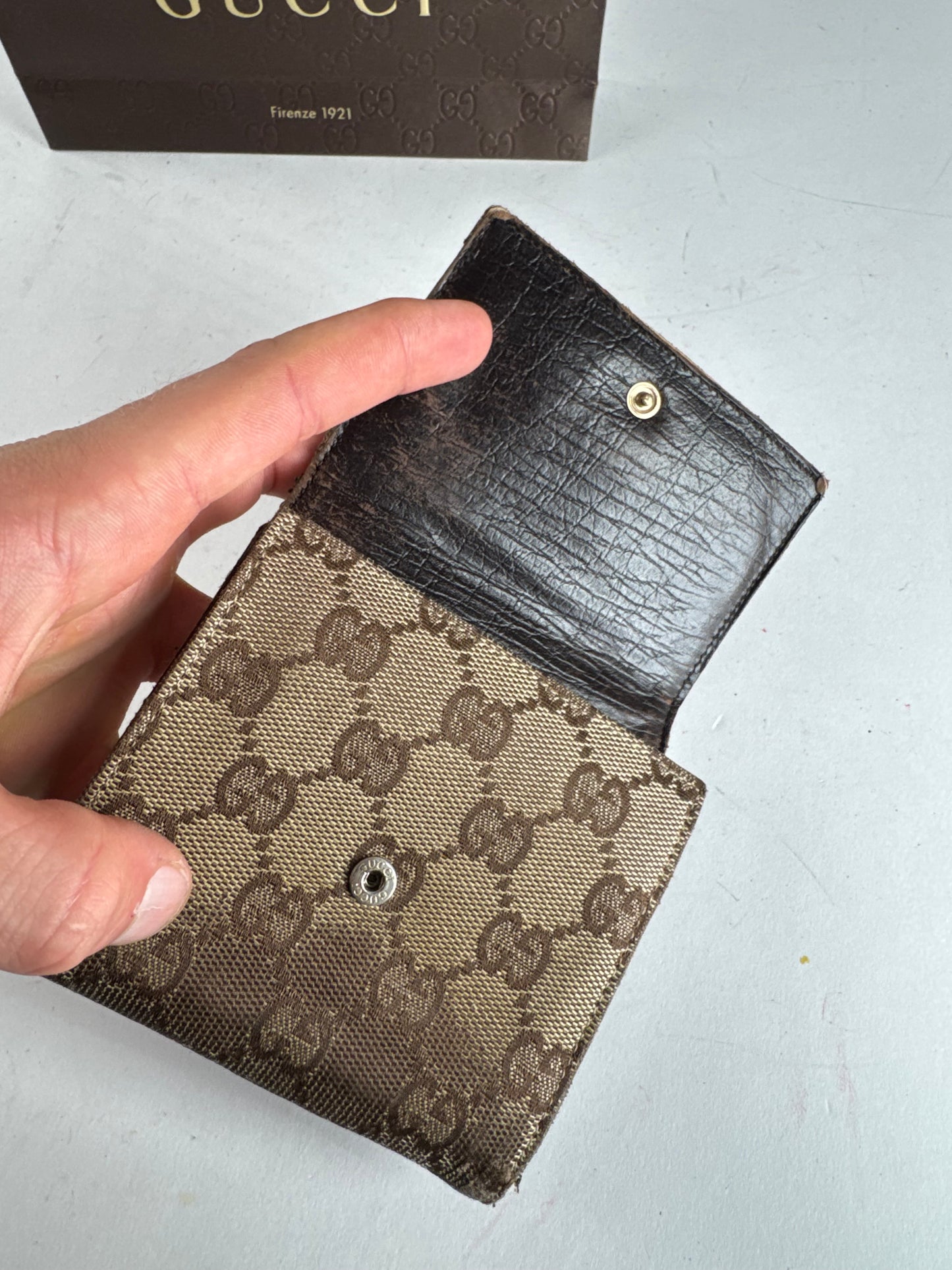Vintage Gucci Monogram Leather Wallet beige brown