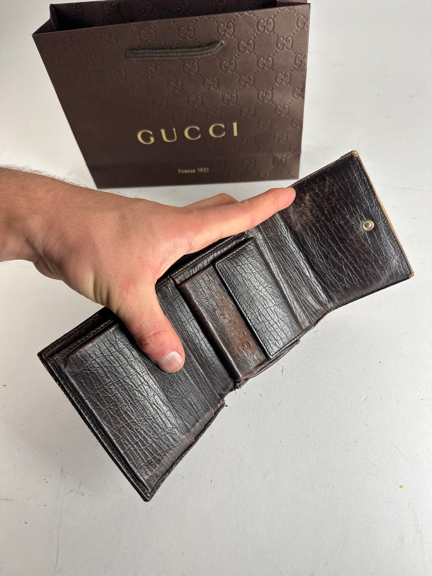 Vintage Gucci Monogram Leather Wallet beige brown