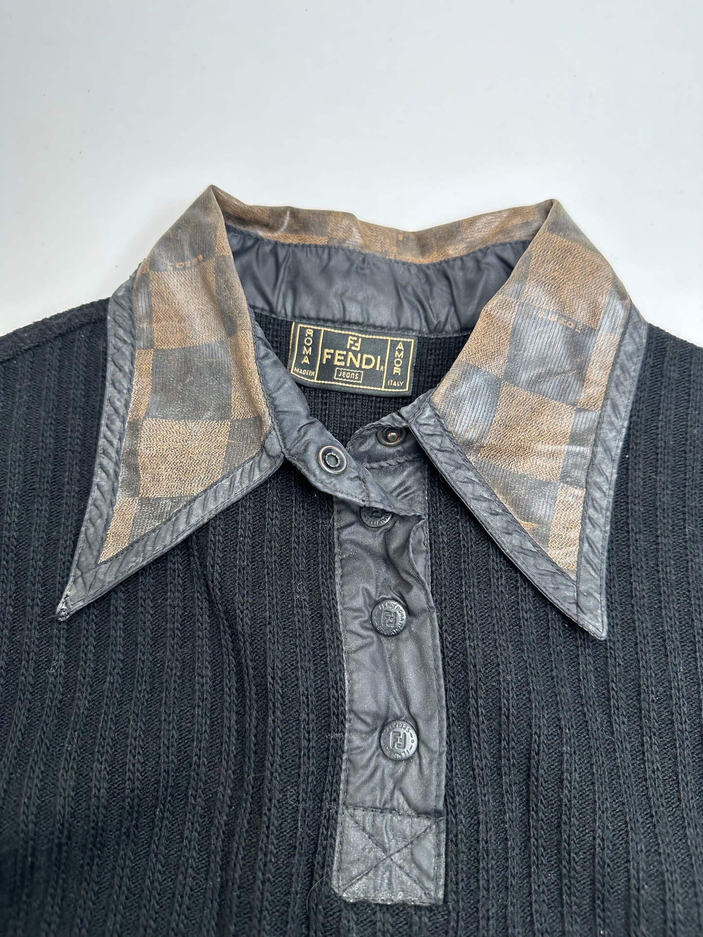 Vintage Fendi Roma Wool Sweater Black Brown 36/S