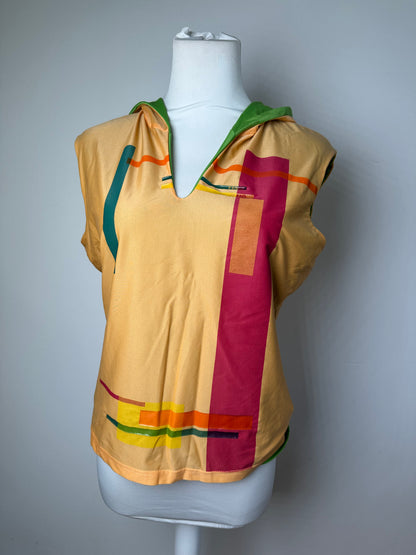 Vintage Fendi Abstract Print Hooded Top Orange Green Pink M