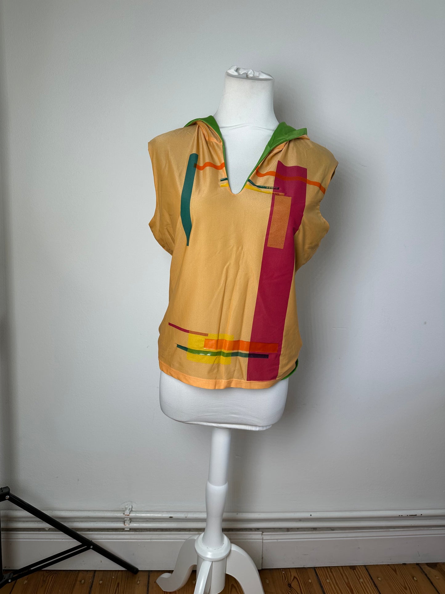 Vintage Fendi Abstract Print Hooded Top Orange Green Pink M