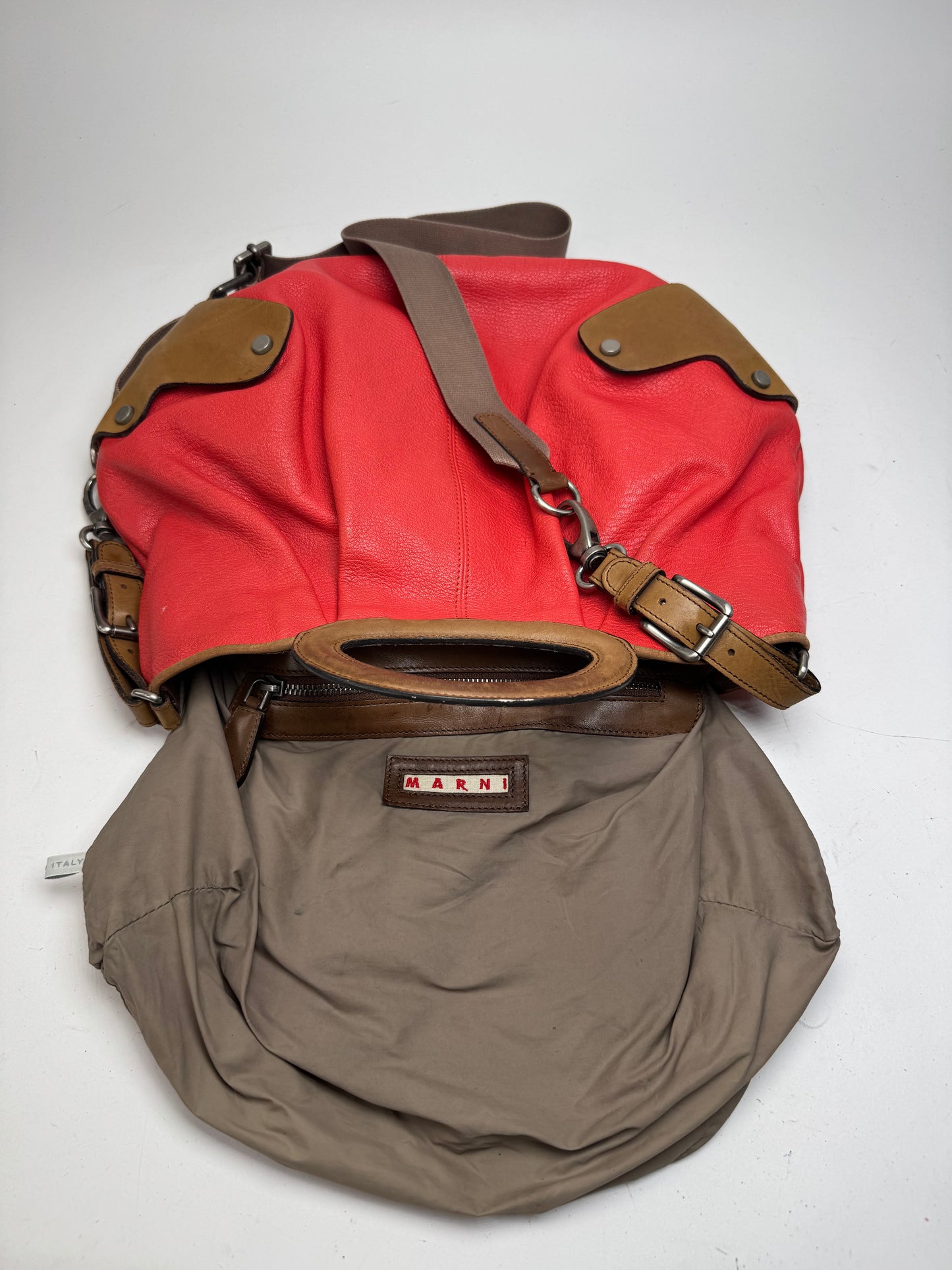 Vintage Marni 2Way Leather Bag Red Brown