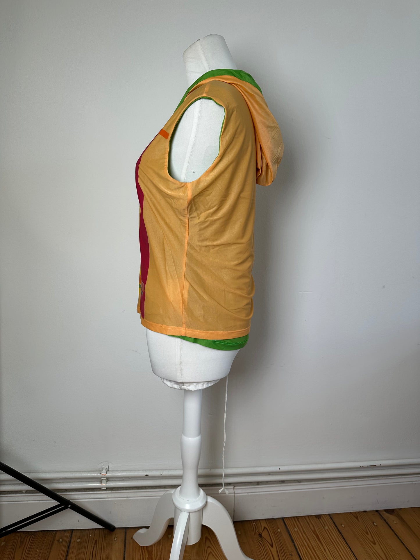 Vintage Fendi Abstract Print Hooded Top Orange Green Pink M