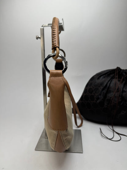 Vintage Gucci Moon Leather Canvas Handbag Beige Brown