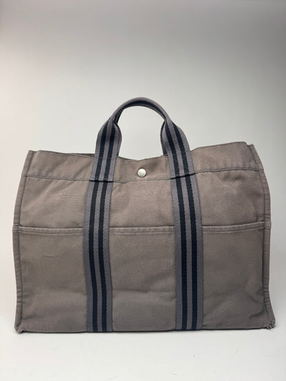 Sac cabas vintage Hermès en toile gris noir