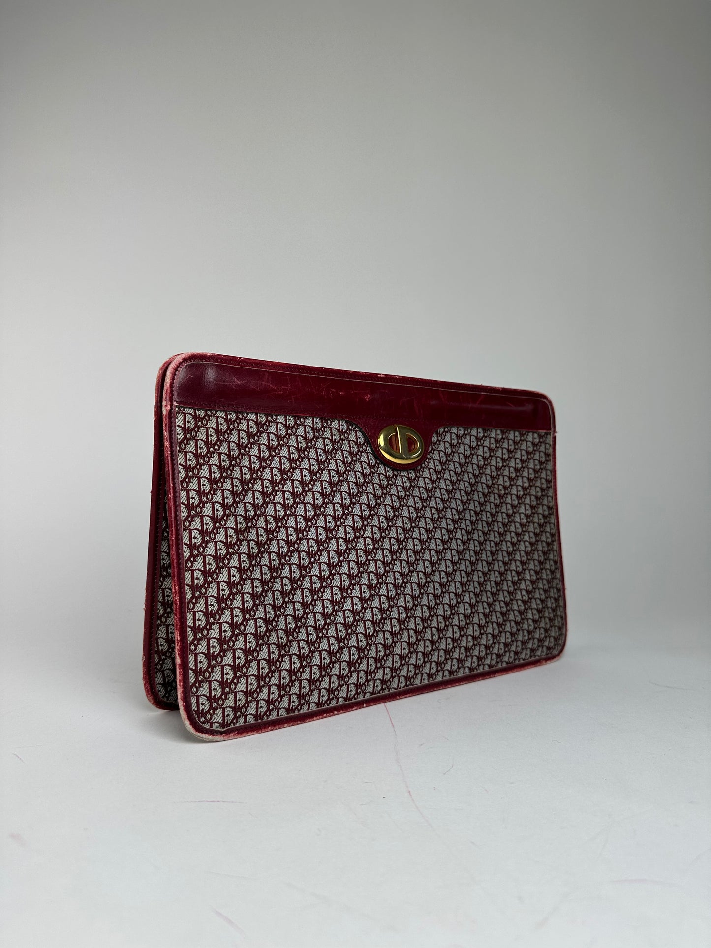 Vintage Dior Oblique Monogram Clutch Grey Red
