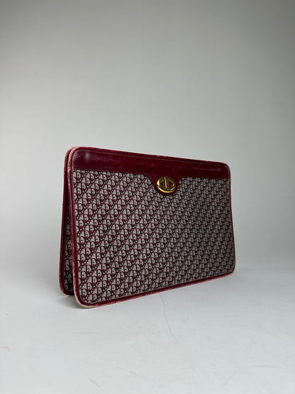 Vintage Dior Oblique Monogram Clutch Grey Red