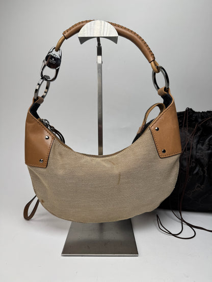 Vintage Gucci Moon Leather Canvas Handbag Beige Brown