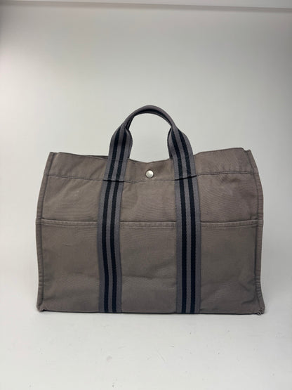 Sac cabas vintage Hermès en toile gris noir