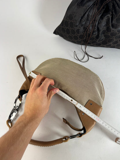 Vintage Gucci Moon Leather Canvas Handbag Beige Brown