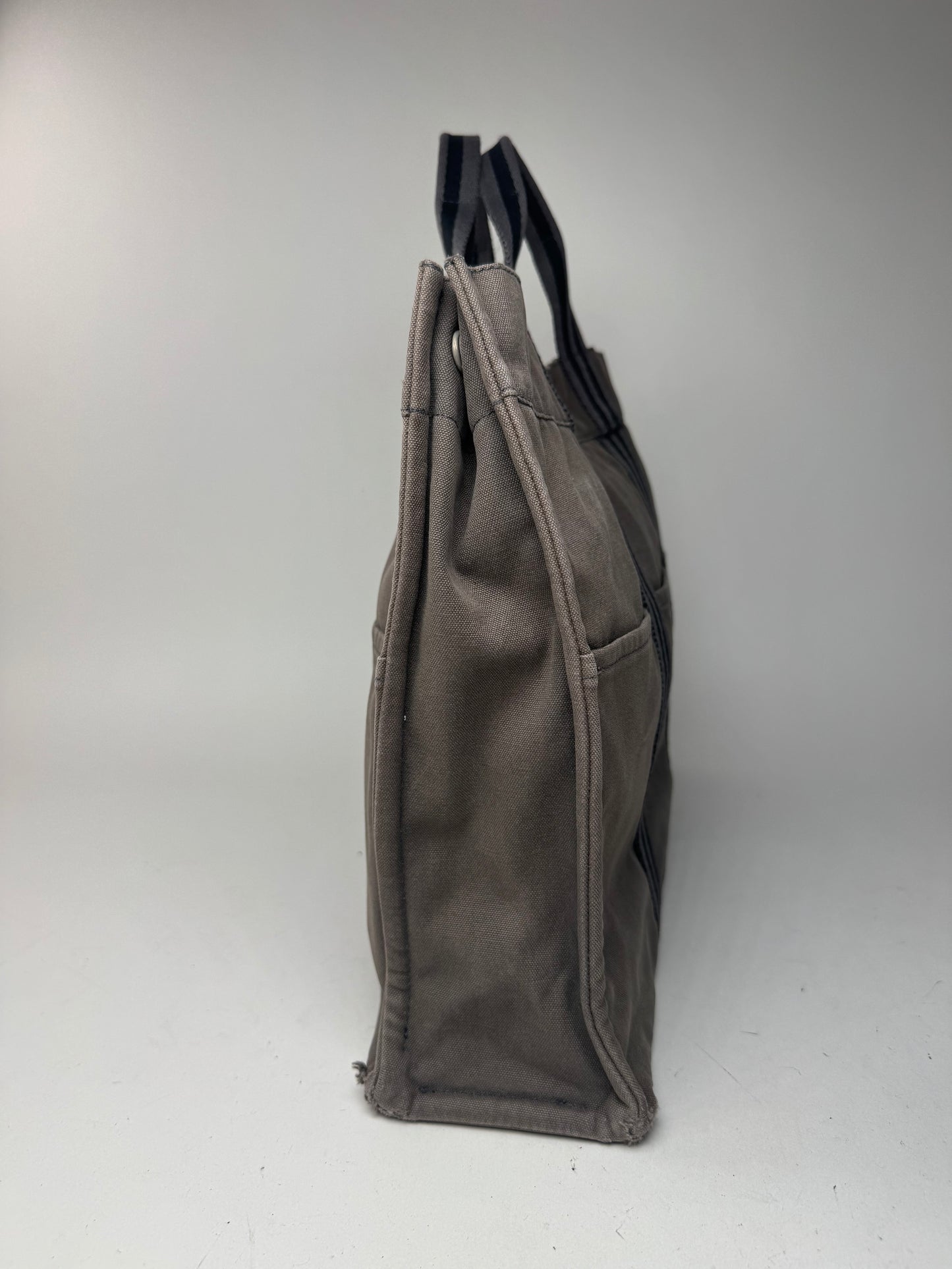 Sac cabas vintage Hermès en toile gris noir