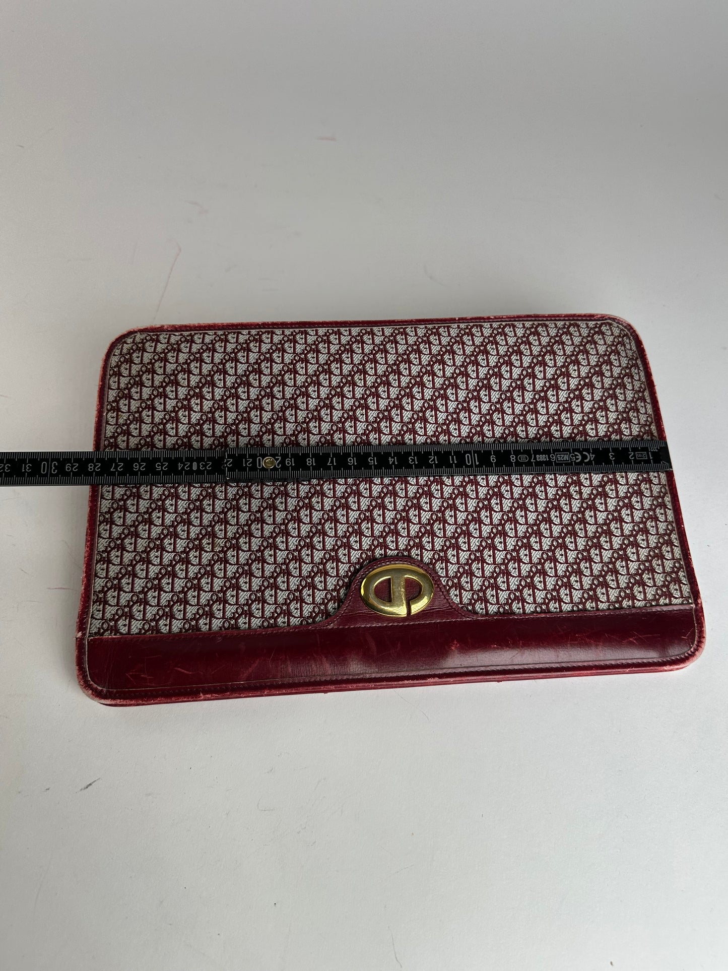 Vintage Dior Oblique Monogram Clutch Grey Red