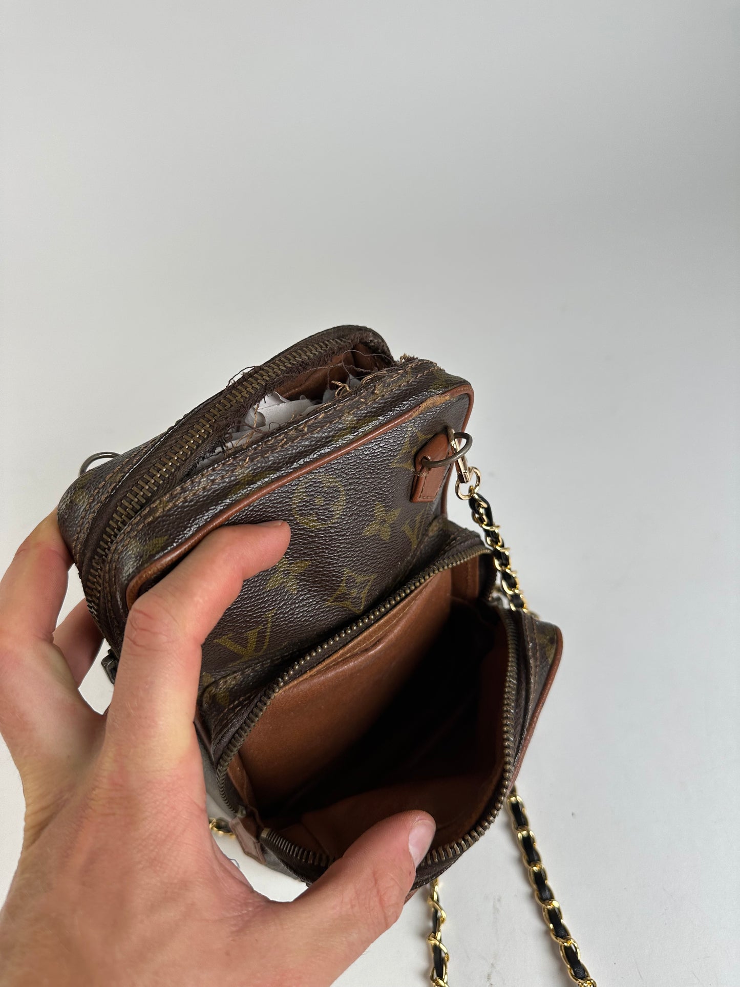 Vintage Louis Vuitton Monogram Canvas Crossbody Bag Brown Gold
