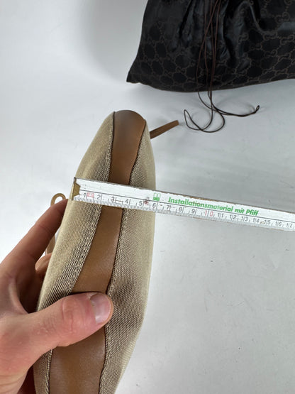 Vintage Gucci Moon Leather Canvas Handbag Beige Brown