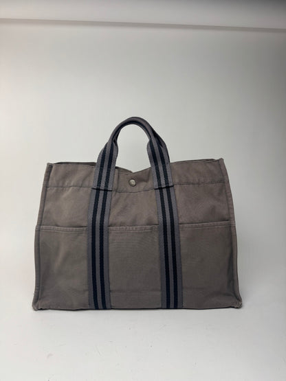 Sac cabas vintage Hermès en toile gris noir