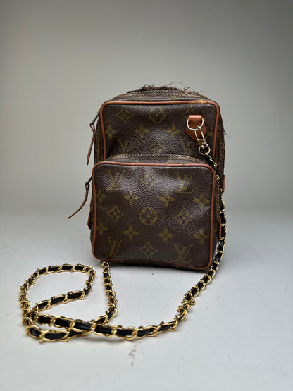 Vintage Louis Vuitton Monogram Canvas Crossbody Bag Brown Gold