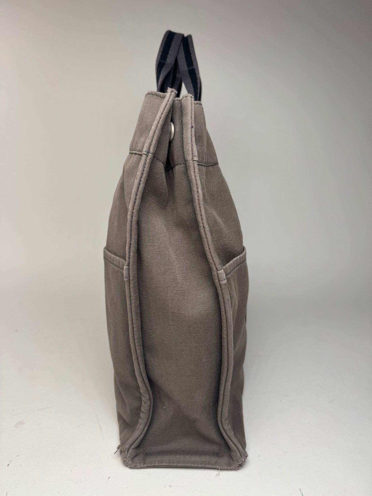 Sac cabas vintage Hermès en toile gris noir