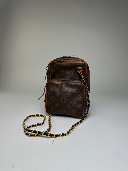 Vintage Louis Vuitton Monogram Canvas Crossbody Bag Brown Gold