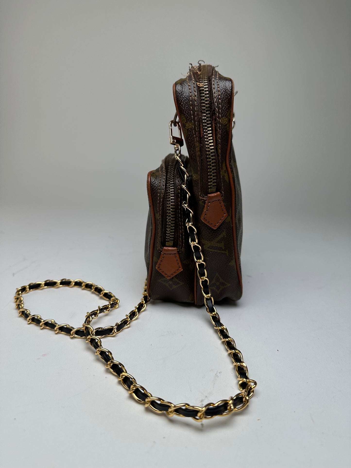 Vintage Louis Vuitton Monogram Canvas Crossbody Bag Brown Gold
