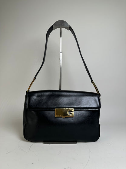 Vintage Givenchy Smooth Leather Shoulder Bag Black Gold