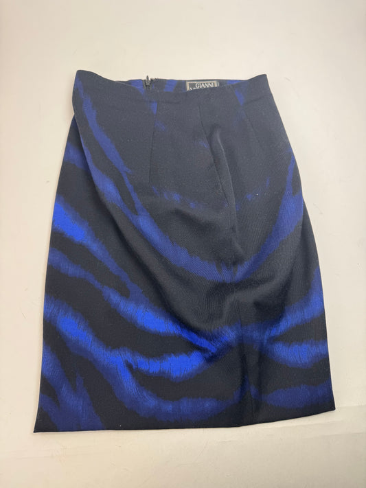 Vintage Gianni Versace Leopard Lana Wool Skirt Black Blue 38/M