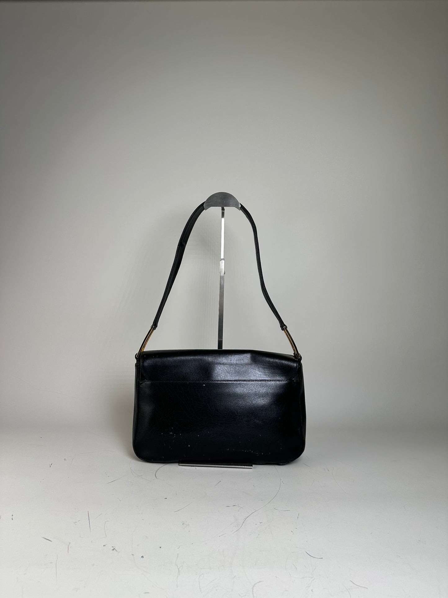 Vintage Givenchy Smooth Leather Shoulder Bag Black Gold