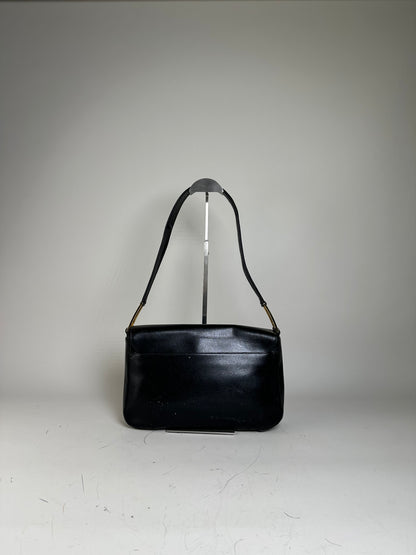 Vintage Givenchy Smooth Leather Shoulder Bag Black Gold