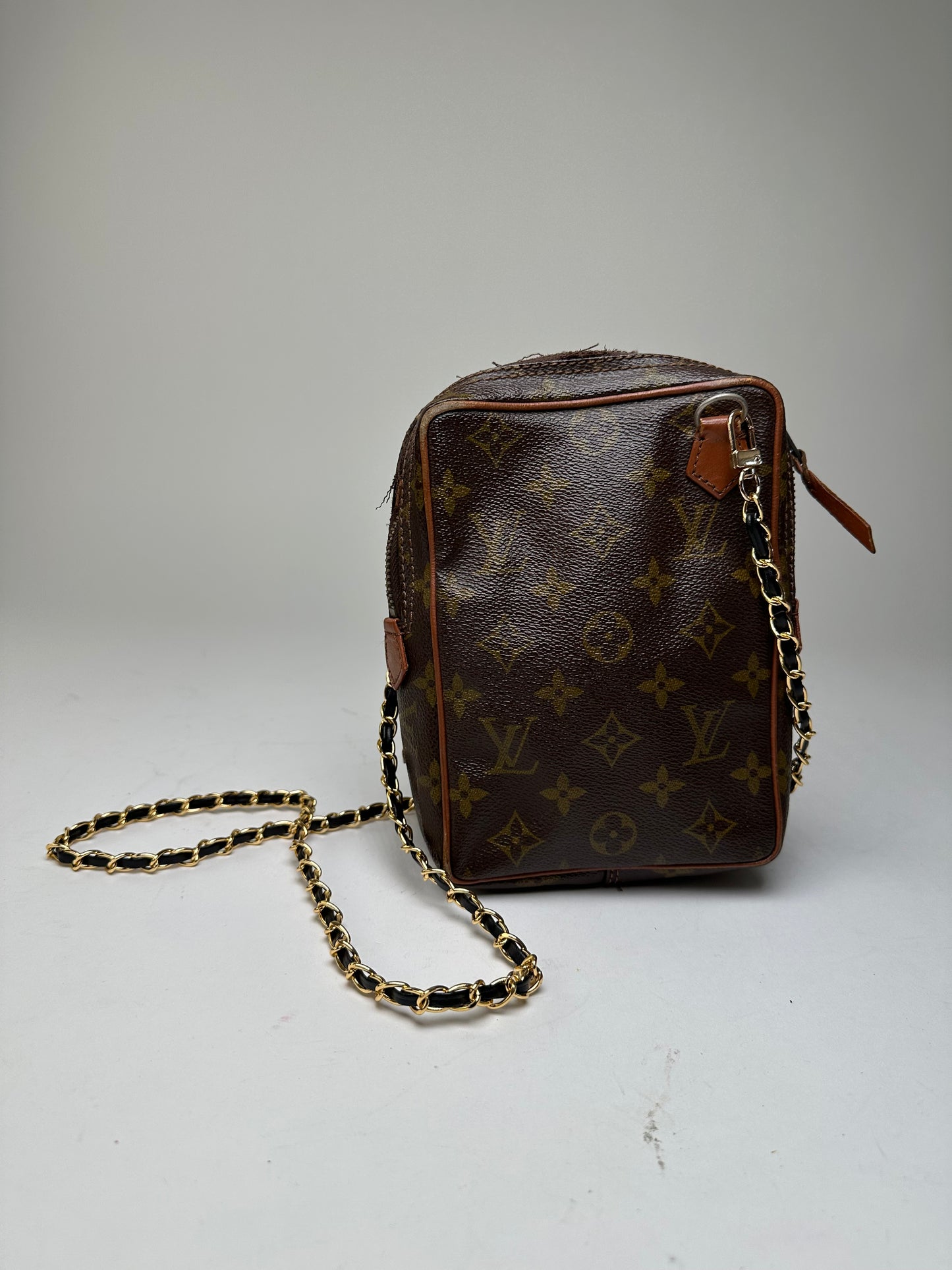 Vintage Louis Vuitton Monogram Canvas Crossbody Bag Brown Gold