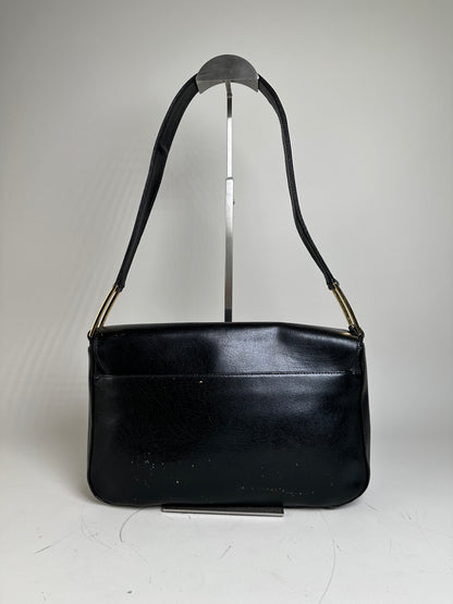 Vintage Givenchy Smooth Leather Shoulder Bag Black Gold