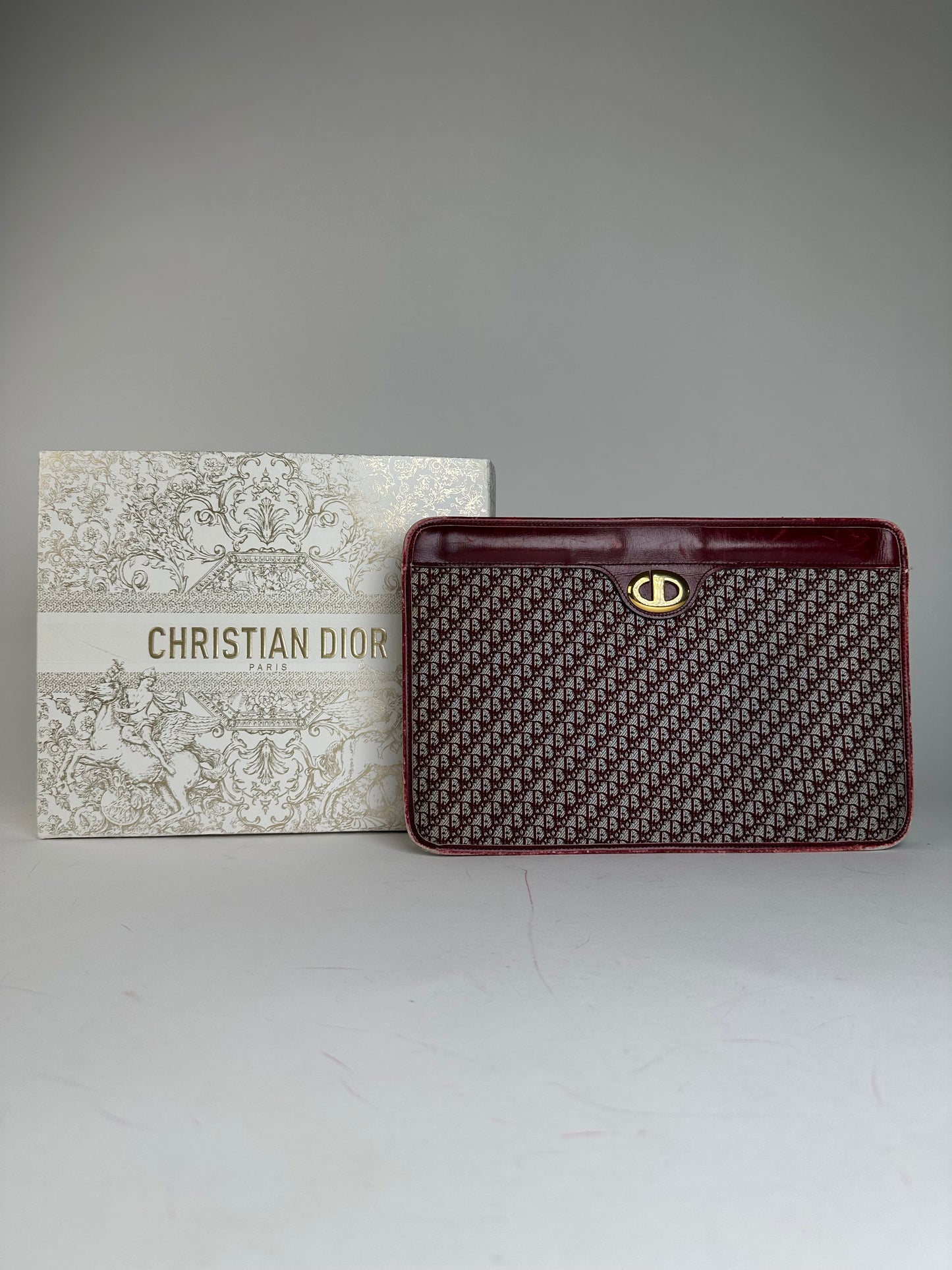 Vintage Dior Oblique Monogram Clutch Grey Red