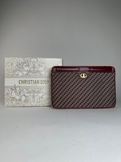 Vintage Dior Oblique Monogram Clutch Grey Red