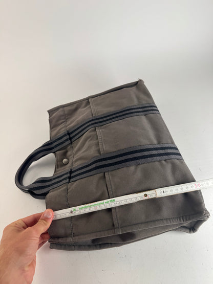 Sac cabas vintage Hermès en toile gris noir