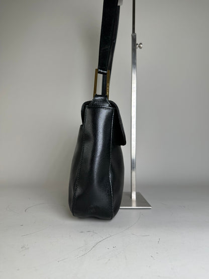 Vintage Givenchy Smooth Leather Shoulder Bag Black Gold