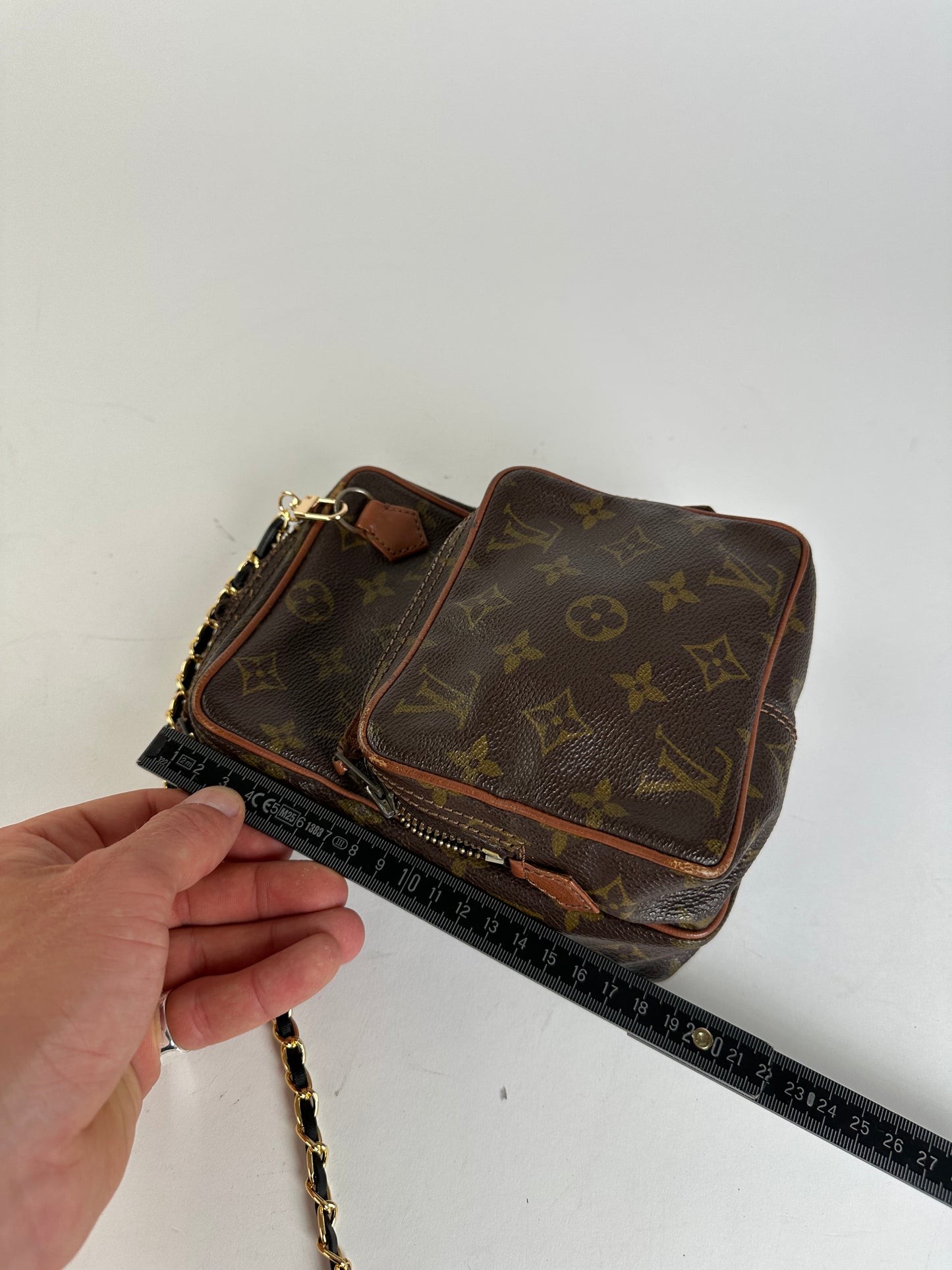 Vintage Louis Vuitton Monogram Canvas Crossbody Bag Brown Gold