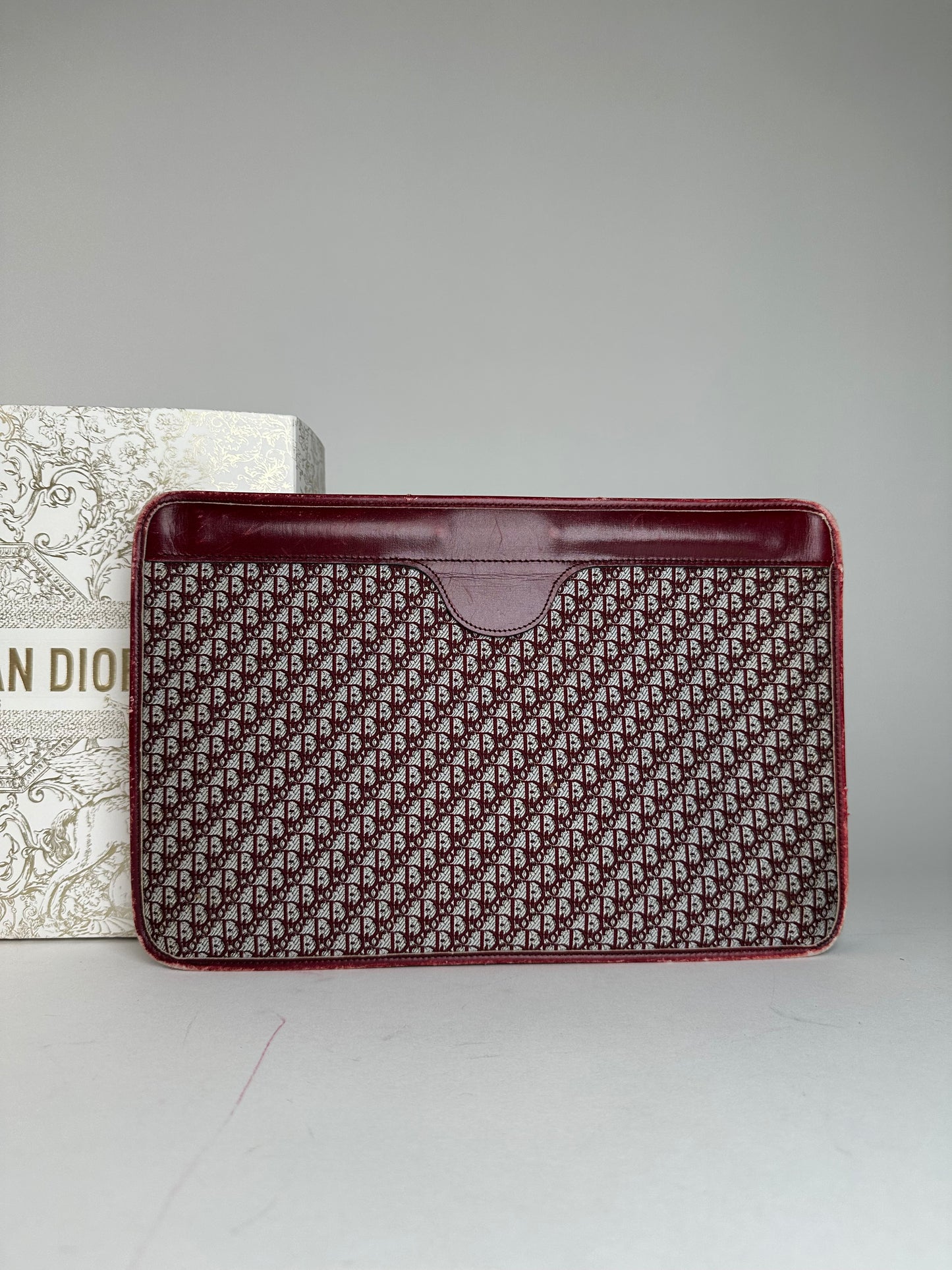 Vintage Dior Oblique Monogram Clutch Grey Red