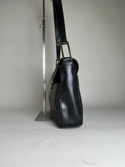 Vintage Givenchy Smooth Leather Shoulder Bag Black Gold