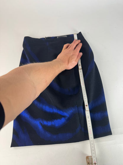 Vintage Gianni Versace Leopard Lana Wool Skirt Black Blue 38/M