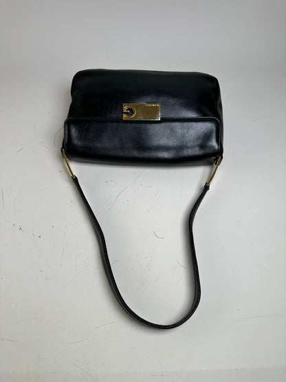 Vintage Givenchy Smooth Leather Shoulder Bag Black Gold