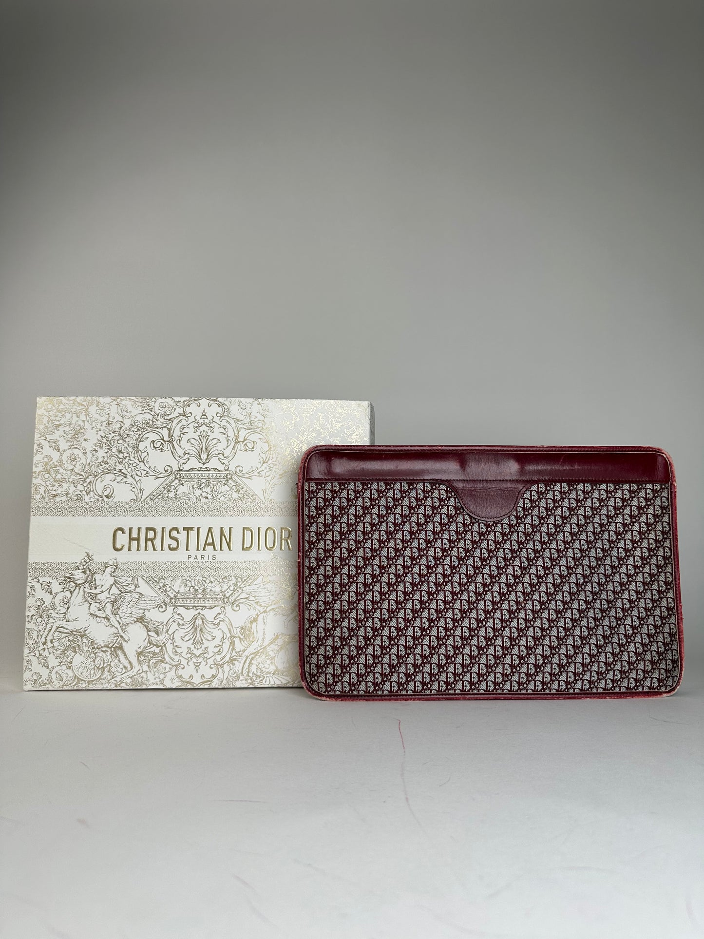 Vintage Dior Oblique Monogram Clutch Grey Red