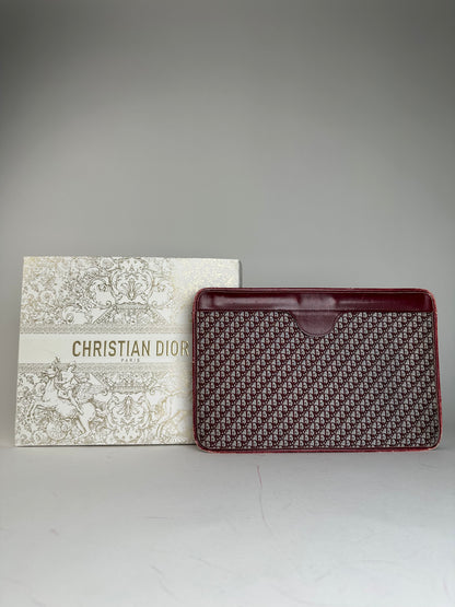 Vintage Dior Oblique Monogram Clutch Grey Red