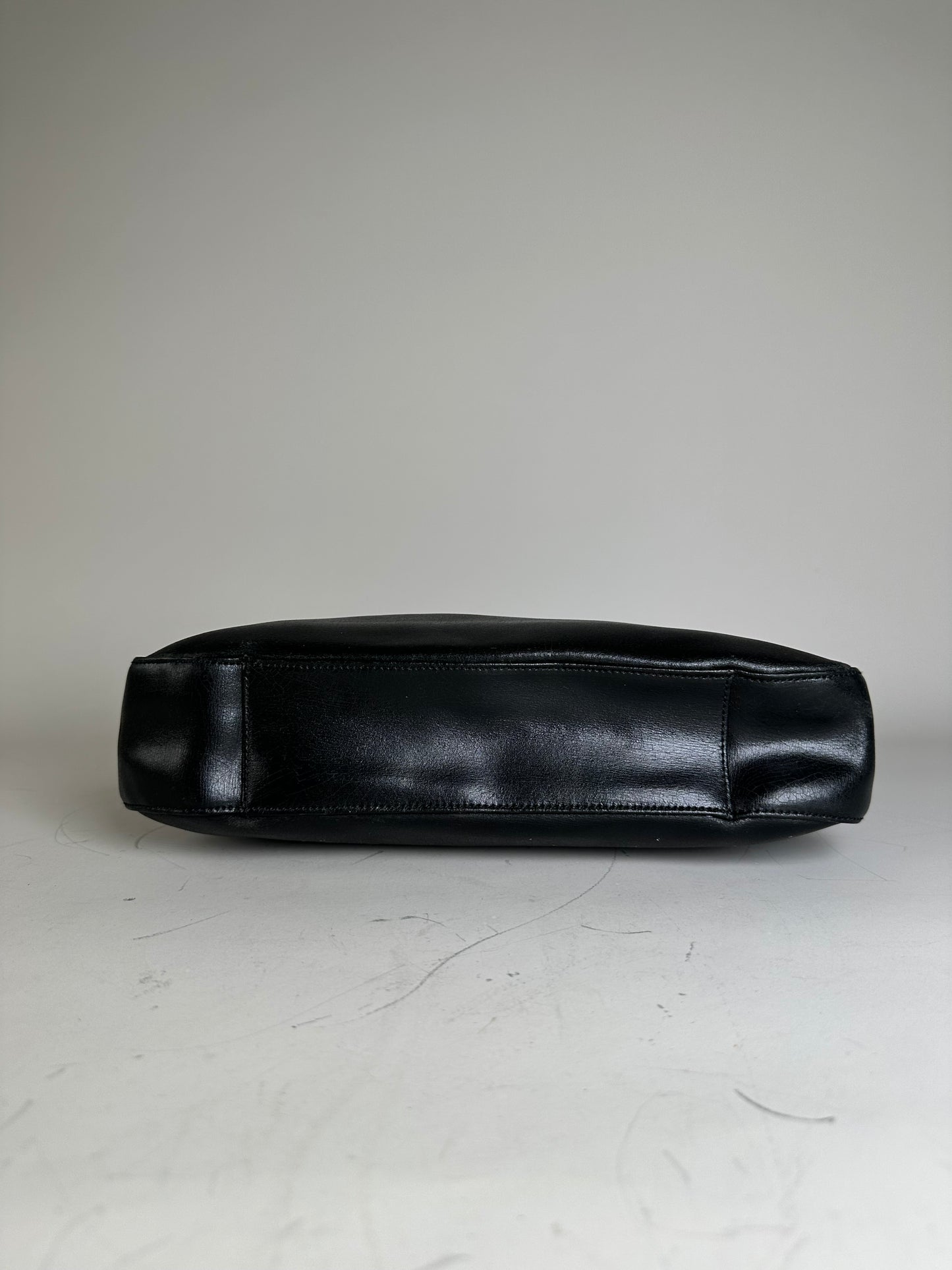 Vintage Givenchy Smooth Leather Shoulder Bag Black Gold