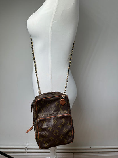 Vintage Louis Vuitton Monogram Canvas Crossbody Bag Brown Gold