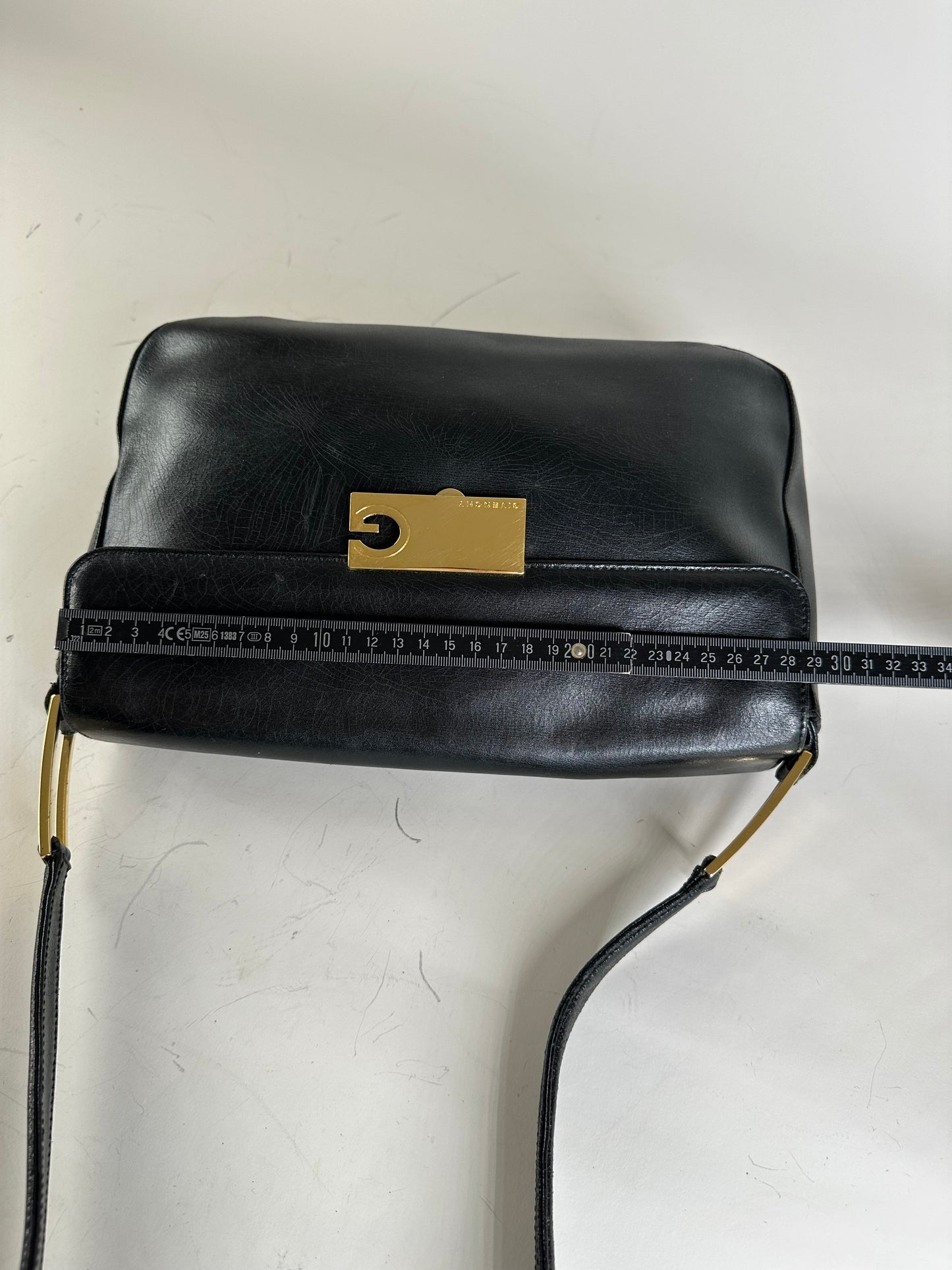 Vintage Givenchy Smooth Leather Shoulder Bag Black Gold