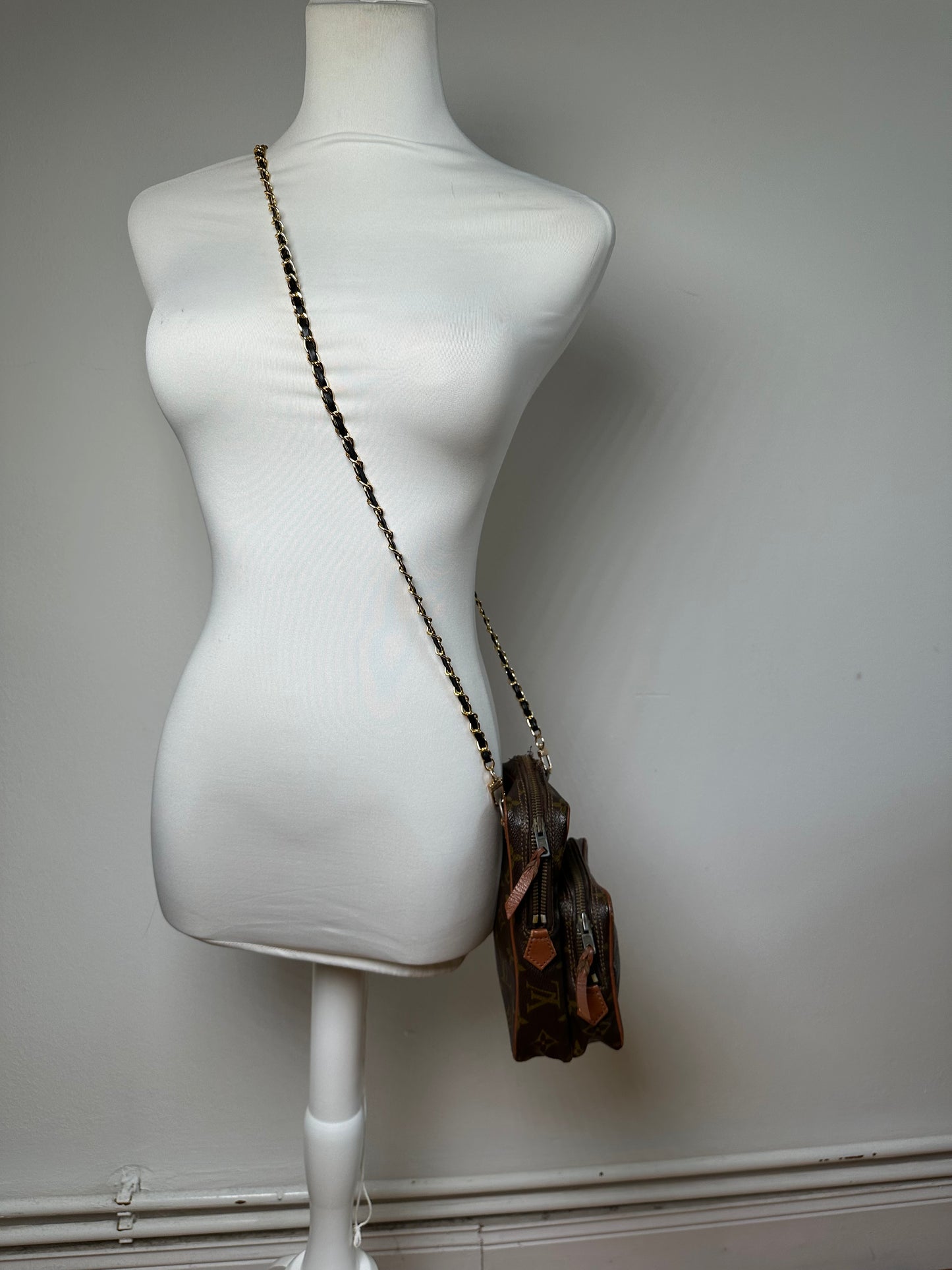 Vintage Louis Vuitton Monogram Canvas Crossbody Bag Brown Gold