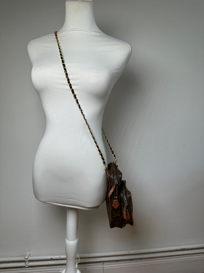 Vintage Louis Vuitton Monogram Canvas Crossbody Bag Brown Gold