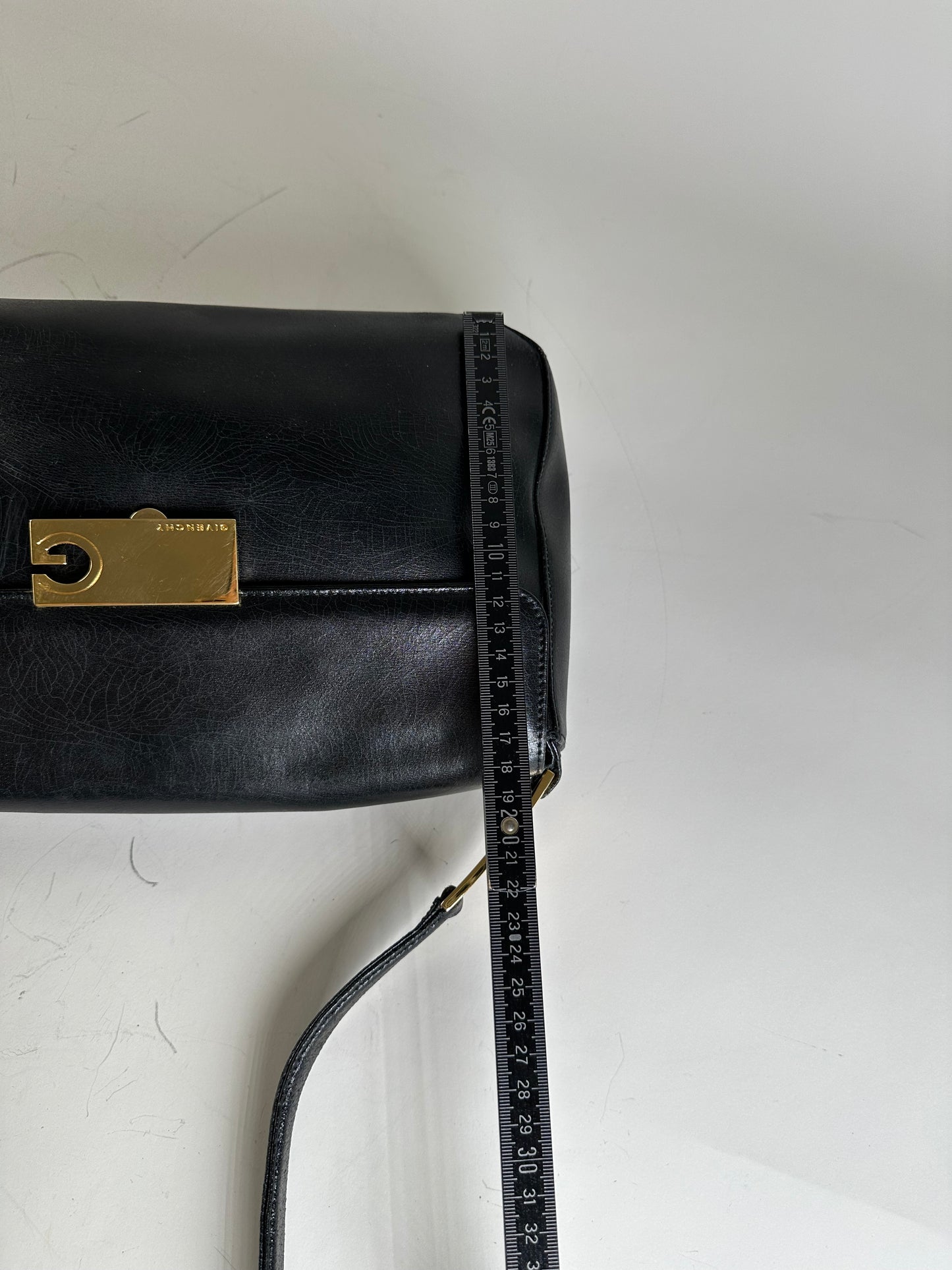 Vintage Givenchy Smooth Leather Shoulder Bag Black Gold