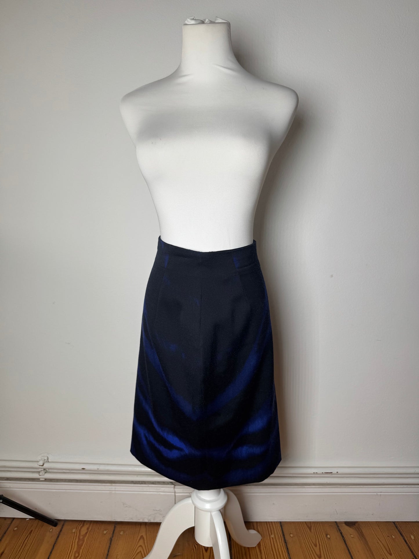 Vintage Gianni Versace Leopard Lana Wool Skirt Black Blue 38/M