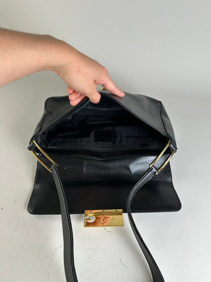 Vintage Givenchy Smooth Leather Shoulder Bag Black Gold