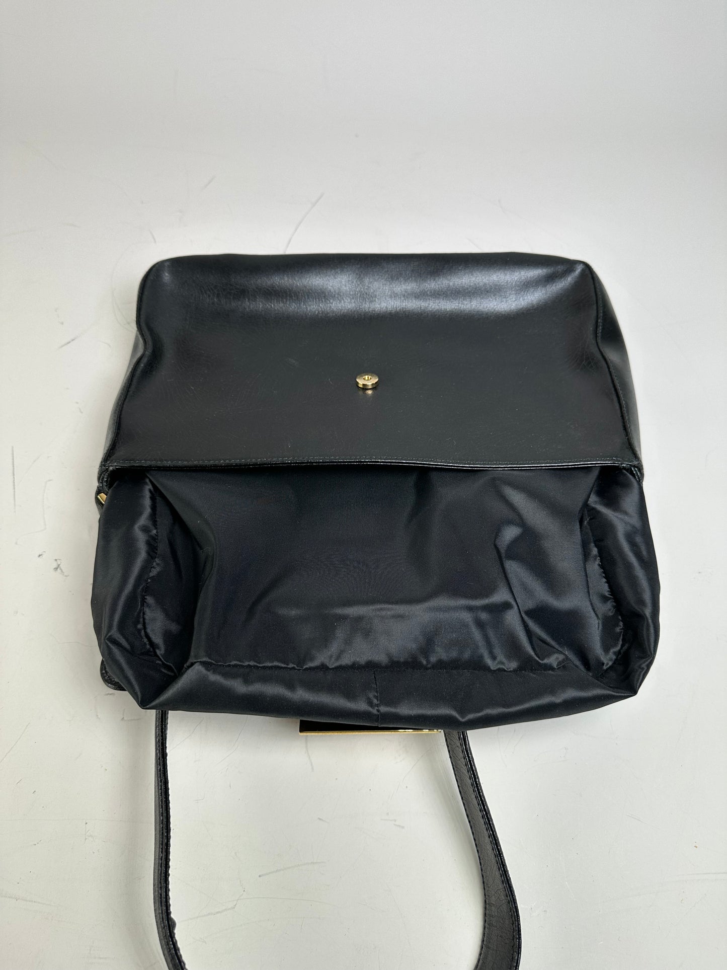 Vintage Givenchy Smooth Leather Shoulder Bag Black Gold